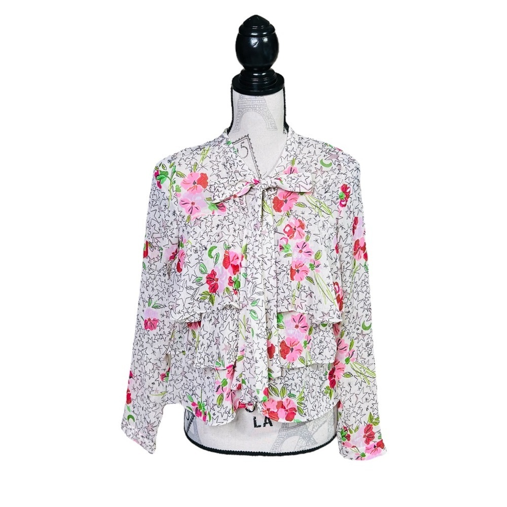 Zara XS Ruffled Blouse With Neck Tie